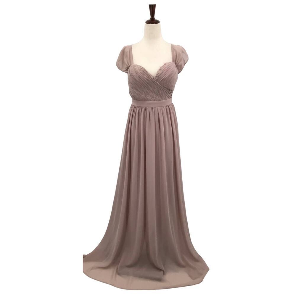 MANIJU L Pink Mauve Cap Sleeve Pleated Sweetheart Bridesmaid Maxi Dress NEW 0B6